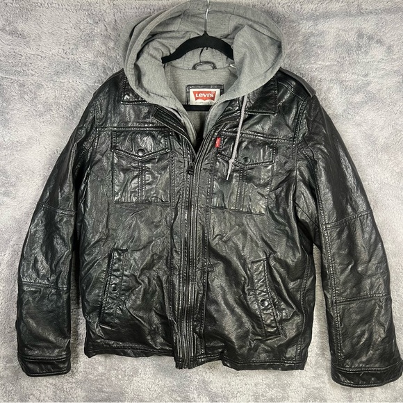 Faux Leather Hooded Jacket Adult medium - Picture 1 of 7